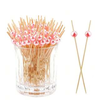700pcs/200pcs/100pcs/50pcs/20pcs/10pcs Gold/Pink/White/Silver Disposable Round Bamboo Skewers, Creative Pearl Design, Suitable For Kitchen, Salad, Wedding, Holiday Party, Gathering, Birthday Party
