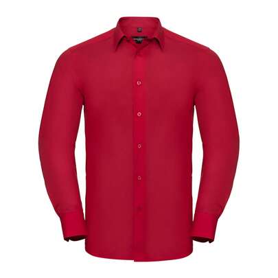Russell Europe Mens Poplin Tailored LongSleeved Shirt (Classic Red)
