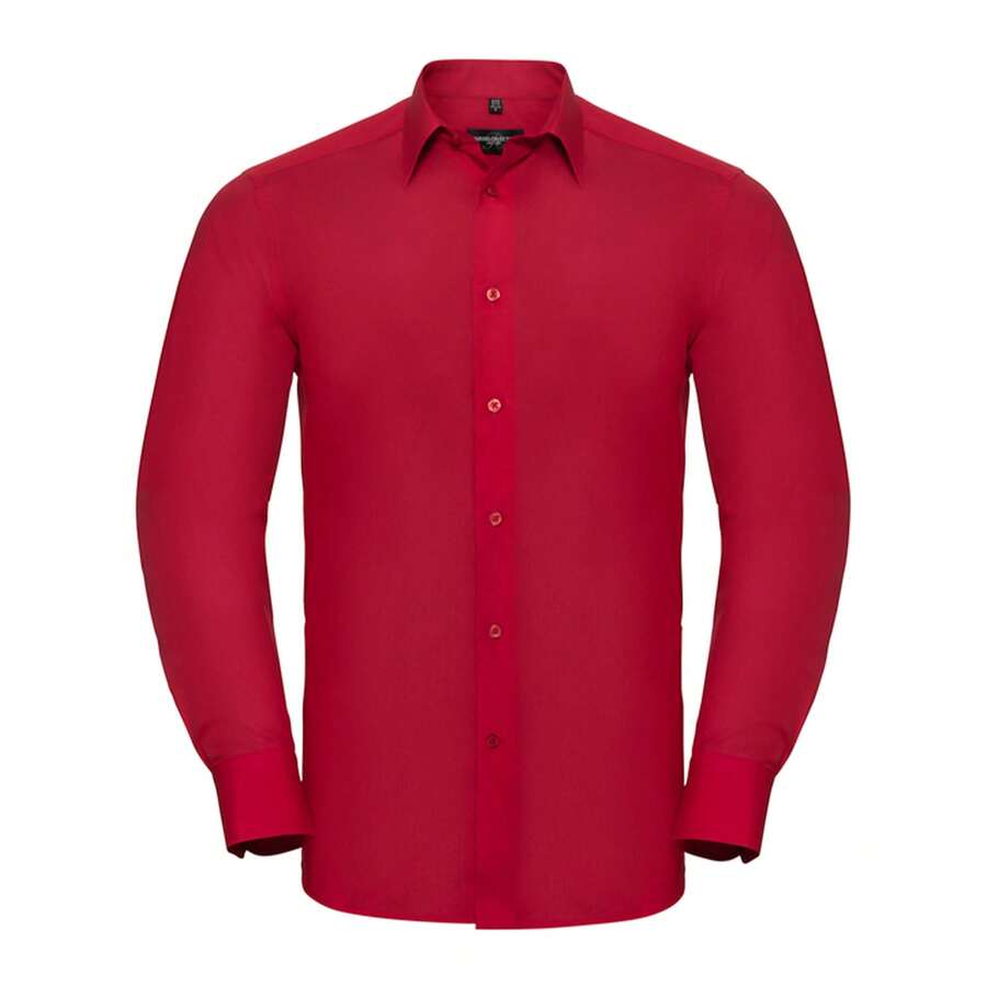 Russell Europe Mens Poplin Tailored LongSleeved Shirt (Classic Red) - Red - View 1