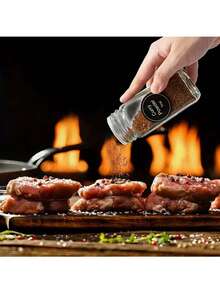 12pcs Square Glass Bbq Spice Jar Set, Pepper Seasoning Shaker, Condiment Dispenser With Lid & Label & Brush, Kitchen Tools - Multicolor - View 3