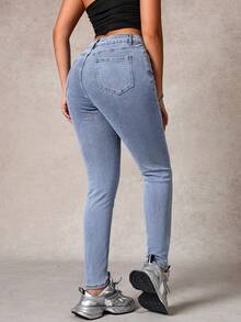 Jeans elásticos casuales ajustados de unicolor para mujer