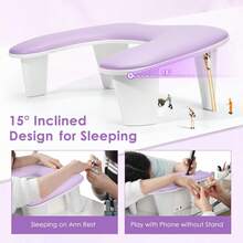 Arm Rest For Nails Tech,Height-Adjustable U Shaped Manicure Nail Arm Rest,Big Microfiber PU Leather Hand Rest For Nails Tech, Professional Salon Manicure Arm Rest Cushion - 紫色 - 查看 2