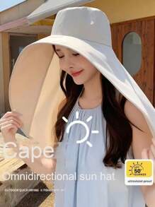2025 Sommer Neue umfassende Sonnenschutz Breitkremp Sonnenhut Hut mit Nackenschutz für Frauen, integrierter UV-Schutz für das Gesicht, Fischerhut