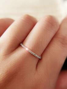 925 Sterling Silver Minimalist INS Style Platinum & Champagne Gold Color Rings For Women, Fashionable Niche Single Row Half Circle Micro Pave Diamond Joint Ring, Assorted Box Style