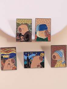 5 件水豚油画珐琅别针世界著名油漆金属胸针时尚翻领徽章背包衣服珠宝礼物朋友