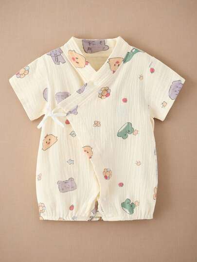 Baby Girl Summer Short Sleeve Romper Thin Gauze Romper Newborn Kimono Style Infant Outfit Soft Breathable Baby Ideal For Outdoor Use Gentle On Baby Skin