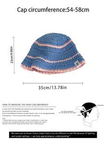 1pc Dopamine Ombre Woven Straw Hat, Women Summer Beach Floppy Sun Hat, Breathable Knit Hollow Bucket Hat, Versatile Straw Sun Hat For Summer - Colorful Striped Straw Hat - View 4