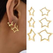 Plain Star Trio Earring PLATED 18K Gold In 925 Anti-Allergic Silver - 金色 - 查看 1