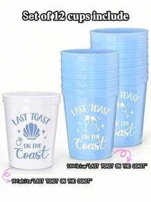 12Pcs Set, Last Toast On The Coast Bachelore Party Plastic Cups 12PCS Costal Stadium Cups Coastal Bridal Shower Weekend Favors, Bridal Shower Party Favors Decorations Wedding&Hen Do Reusable Party Cups Supplies