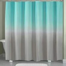 1 Pc Gradient Light Blue-Gray Waterproof Machine Washable Bathroom Shower Curtainbathroom Decor Summer - Multicolor - View 3