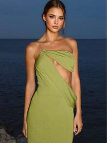 Einfarbiges, elegant-sexy, rückenfrei geschnürtes Maxi-Urlaubskleid