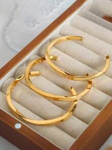 1pc Men's Summer Stainless Steel Adjustable Mobius Twist Open Bangle Bracelet, Waterproof, Fade-Resistant, Suitable For Daily Wear, Great Mother's Day Gift