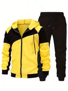 Nuevo conjunto de sudadera con capucha con cremallera para hombres de otoño e invierno, conjunto deportivo casual de sudadera con forro polar - Blanco - Ver 11