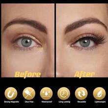 1 对磁性睫毛自然外观，1 对可重复使用的磁性睫毛带涂抹器，无需胶水磁性睫毛磁性睫毛套装，易于佩戴和取下假睫毛，睫毛，睫毛，假睫毛 - 自然纖長款 - 查看 6