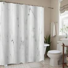 1pc Gray & White Marble Texture Digital Printed Waterproof Bathroom Shower Curtain, Machine Washable Polyester Material Bathroom Decor Summer