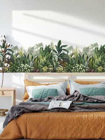 1 pezzo Adesivo da parete a tema foglie della giungla, adesivi murali vegetali verdi per camera da letto, carta da parati tropicale con foglie, cartellone artistici removibili in vinile con foglie di palma naturali, decorazioni per soggiorno, camera dei bambini, ufficio