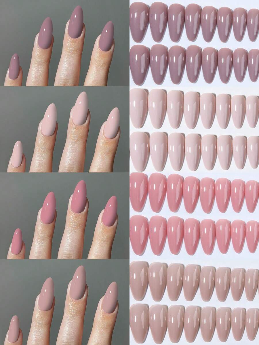 96 piezas (4 estilos mixtos) Uñas postizas de acrílico de color gris mate y brillante con forma de almendra larga, perfectas para uñas largas. El set incluye: 1 botella de gel de gelatina y 1 lima de uñas, adecuado para mujeres y niñas para uso diario, fiestas de baile, etc. Suministros para uñas