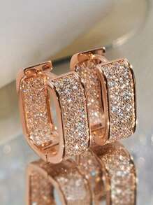 1 par de aros de aro de gota simple, pendientes de gota dorados gruesos, pendientes en forma de U, pendientes de aro ovalados con circonia artificial brillante, joyas elegantes y delicadas para mujer, regalo perfecto para ella