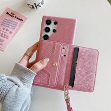 Funda de teléfono con billetera y cordón texturizado de lichí compatible con Apple iPhone 16 16E 15 14 Plus 13 12 11 Pro Max, diseño minimalista de unicolor adecuado para Pixel 4 XL 6 7 8 9 Pro 6a 7a 8a, compatible con Samsung Galaxy A15 A16 A25 A36 A56 A73 A06 A03 A03S A04S A81 A12 A13 A14 A22