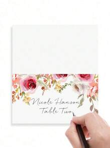 24pcs Floral Pink & Green Themed Foldable Wedding Place Cards, Suitable For Wedding Reception, Party, Birthday, Can Be Written On