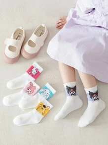 5 Pares de Meias Curtas para Meninas Sanrio, Meias Decorativas com Estampa Fofa de Coelho, Meias Casuais de Esporte na Moda e Versáteis, Meias Respiráveis Macias e Agradáveis à Pele até o Tornozelo, Adequadas para Uso Diário, Festas, Viagens, Festas, Volta às Aulas