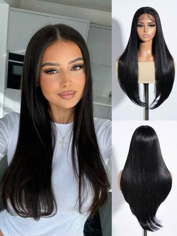 20 Inch Synthetic Lace Front Wigs Black Brown And Blonde Silky Straight Hair Heat Resistant Fiber Natural Hairline For Women Daily Party Use