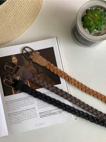 1/3件女士复古轻松简约方便腰带亚麻编织腰带森系学院风腰带女式装饰牛仔腰带 - 多色 - 查看 6