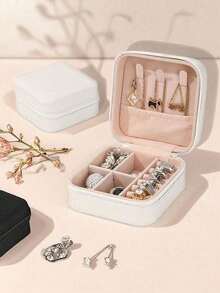1 件便携式旅行珠宝盒、PU 防水珠宝收纳盒、多隔层化妆包、戒指盒、带可拆卸珠宝展示托盘的夏季假日盒、多功能桌面收纳盒，可容纳戒指、吊坠、耳环、项链，是送给母亲和女孩的理想礼物，旅行配件、珠宝、家居装饰