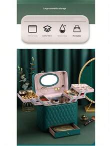 Makeup And Nail Storage Box - Multi-Layer Drawer-Style Cosmetic Organizer, Portable Makeup And Nail Bag, Luxurious Quilted Design, Perfect For Storing Cosmetics And Skincare Products - Pink - View 7