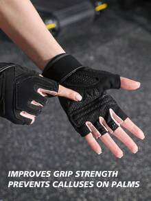 VBOSI 1 Pair Half Finger Shock-Absorbing Fitness Gloves For Men And Women, Anti-Slip Breathable Cycling Gloves, Weightlifting, Dumbbell, Palm Protection, Sports Gloves, Beach Games, Black Gloves With Adjustable Straps