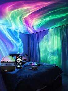 1pc LED Smart Portable ABS Material Aurora Borealis Atmosphere Projector RGB Remote Control, Galaxy Star Projector, Bedroom Night Light Projector, Star Projector, Suitable For Bedroom, Living Room Party, Wedding Decoration, Magical Projector Gift, Holiday Atmosphere, Home Decoration. - Northern Lights - View 6