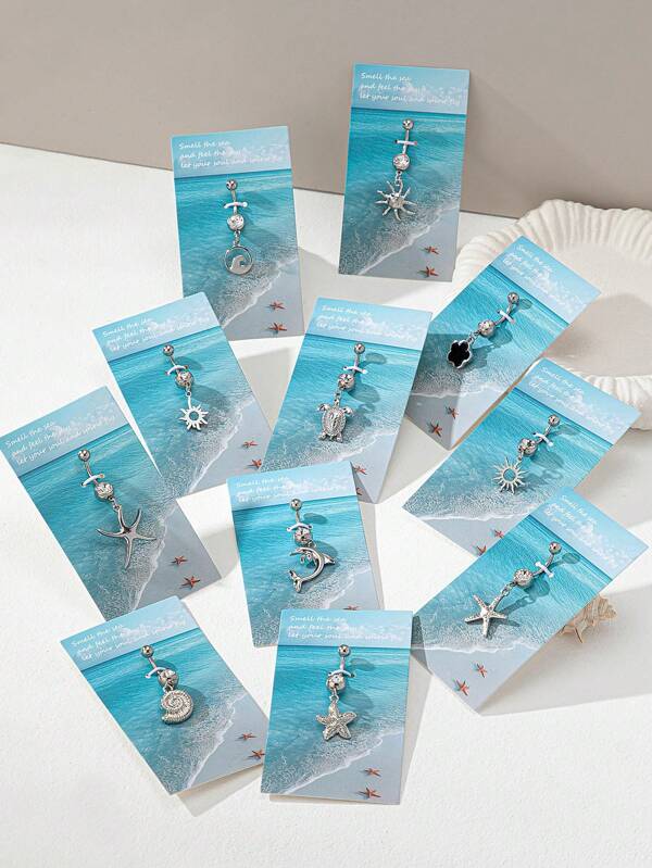 1 Stück Bauchring mit Sommermotiv Seestern, Schildkröten Dekor, Strandstil Körperpiercing für den Sommer-Urlaub
