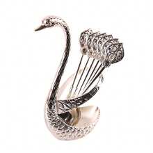 1 Set Of Constellation Swan Shaped 6Pcs Stainless Steel Fruit/Dessert/Coffee Spoons With Swan Storage Base, Suitable For Kitchen, Hotel, Cafe, Holiday Gift,Kitchen,Christmas Gift - 銀色 - 查看 6