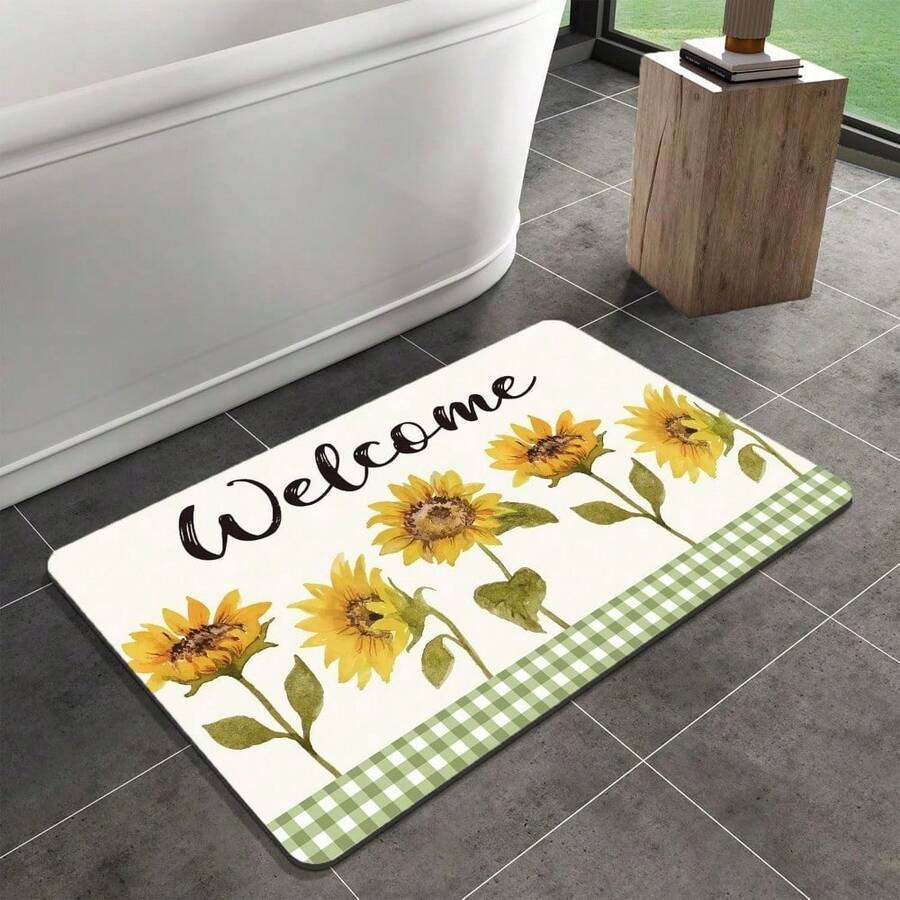 Spring Bathroom Rug Quick-Drying Non-Slip Funny Rabbit Egg Bath Rugs Super Absorbent Spring Flower Green Leaf Bath Rug Instant Dry Bathroom Rug Kitchen Sink, Shower Room, Bathtub,31 Inch X 20 Inch - Yellow Green - View 1