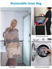 سلة مهملات مع غطاء، سلة مهملات كبيرة 100 لتر مع مقبض وغطاء، سلة ملابس قابلة للطي مع حقيبة داخلية قابلة للإزالة للملابس والألعاب والمناشف - أسود