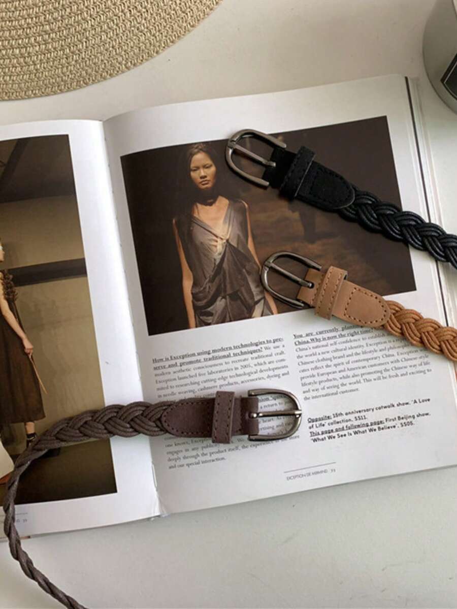 1/3件女士复古轻松简约方便腰带亚麻编织腰带森系学院风腰带女式装饰牛仔腰带 - 多色 - 查看 1