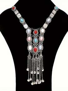 Bohemian Style Long Necklace With Fashionable Tassel Pendant, Multi-Layered Body Chain