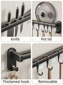 Appendiutensili da cucina, supporto da parete per utensili da cucina, set organizzatore e porta padelle e pentole con gancetti scorrevoli silenziosi, colore nero e grigio, adatto per cucina e ristorante