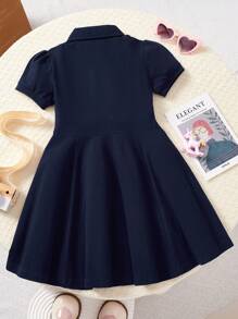Vestido de Verão para Meninas, Vestido de Manga Curta Estilo Academia com Bordado de Coração Elegante e Manga Bufante para Crianças, Saia Casual Esportiva em Formato A para Meninas Pré-Adolescentes, Nova Moda de Roupas para Meninas