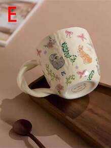 1pc 300ml Ceramic Cup With Nature-Inspired Texture, Braided Handle, Cartoon Design, Suitable For Home & Office Use