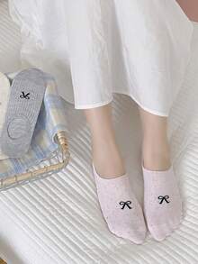 4/8 Pairs Women Solid Color Bowknot Ankle Socks - Fashionable Versatile, Non-Slip Soft Breathable Ideal For Young People Daily - Multicolor - View 4