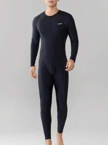 Maiô masculino fashion esportivo 2025, manga longa, estampa de letras e cor sólida, alta elasticidade, modelador, adequado para praia, férias, surfe na primavera/verão, cobertura corporal total em tecido de malha