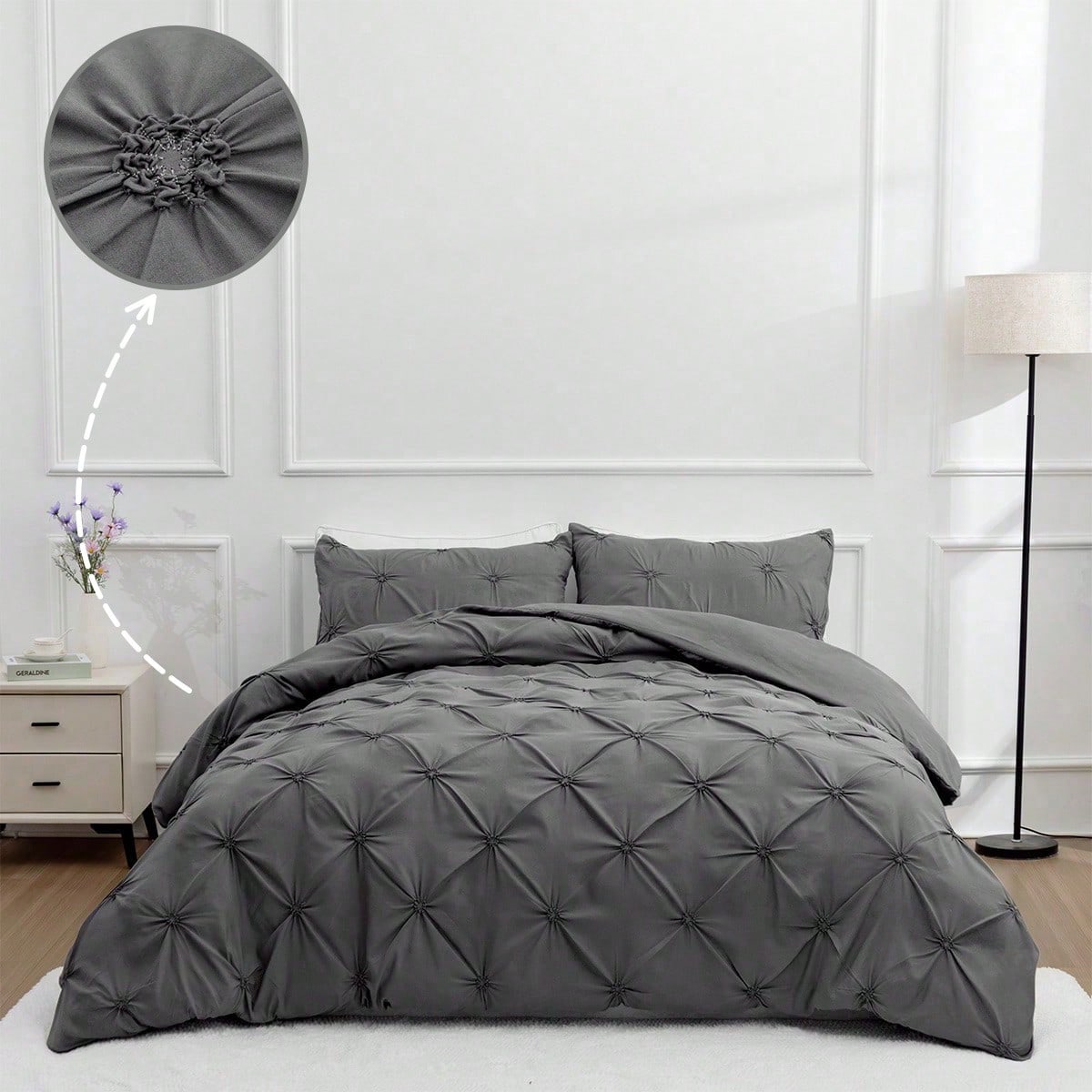 Set di biancheria da letto completo di 3 pezzi con colore unito e motivo margherita carino, set comprende (1 copripiumino con cerniera + 2 federe