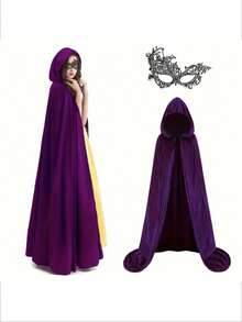 2 件套。万圣节天鹅绒成人全长长袍斗篷套装斗篷 + 面具复活节斗篷服装，天鹅绒斗篷，角色扮演经典哥特式仿羽毛斗篷带毛领，阵亡将士纪念日，狂欢节新年礼物，服装道具 - 彩色 - 查看 4