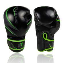 1 Pair Black & Green PU Leather Breathable Classic Boxing Gloves By BRONJEE Brand