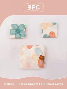 Bộ chăn ga gối đệm 3 món họa tiết hoa tươi, thích hợp cho phòng ngủ, phòng khách, ký túc xá (ký túc xá nam/nữ), bộ sản phẩm bao gồm: 1 ga trải giường + 2 vỏ gối (không có ruột) - Nhiều màu - Xem 7