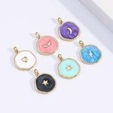 1 pezzo Ciondolo smaltato a mezzaluna, medaglia a forma di cuore, pentagramma a forma di fulmine, ali, cuore, croce, accessori per gioielli fai-da-te, orecchini, collana, braccialetto
