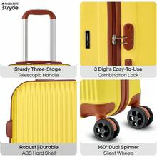 CALDARIUS 2 Pcs Suitcase Set | Durable Suitcases | Lightweight & Secure With Combination Lock | Smooth 4 Dual Spinner Wheels | Ideal Travel Bag & Luggage Sets (Yellow, Cabin 20'' + Large 28'') - Yellow - View 3
