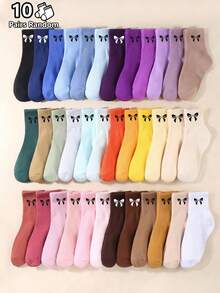 10 Pairs Black Base Kids Crew Socks With Multi-Color Bow Accents For Boys & Girls - Breathable Everyday Long Socks, Assorted Random Color Designs (10-Pack | Unisex Casual Wear) - Multicolor - View 6