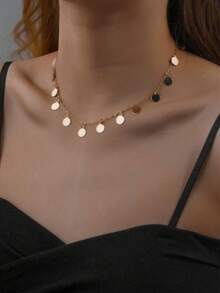 1pc Sparkling Unique Design French Round Pendant Necklace, Versatile - Yellow Gold - View 2